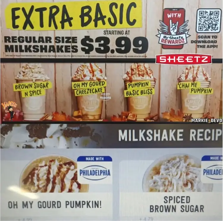 Sheetz Milkshakes Menu